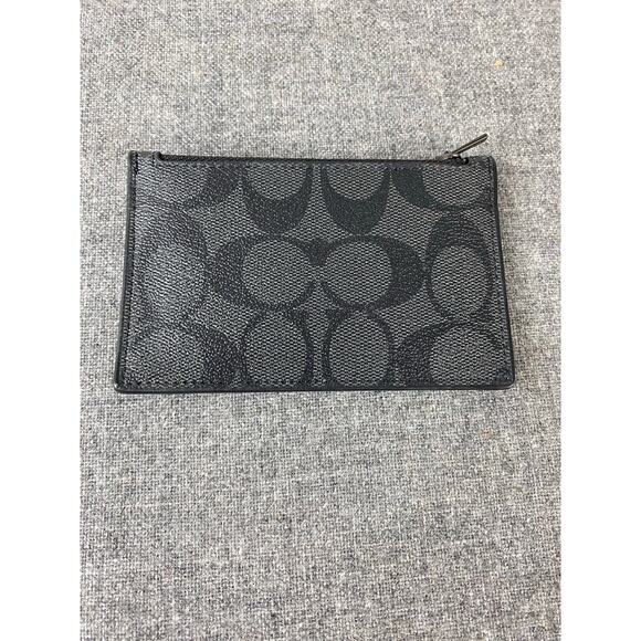 COACH CR407 Zip Card Case Colorblock Signature Wallet Charcoal/SaddleChk - Picture 5 of 10